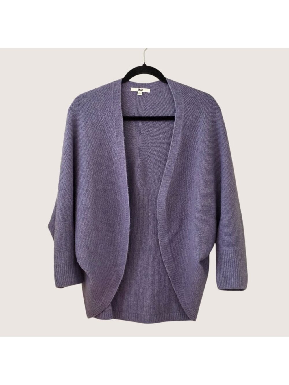 Uniqlo 3D Knit Souffle Yarn Cardigan L Lavender Purple Open Front Cocoon Slouchy